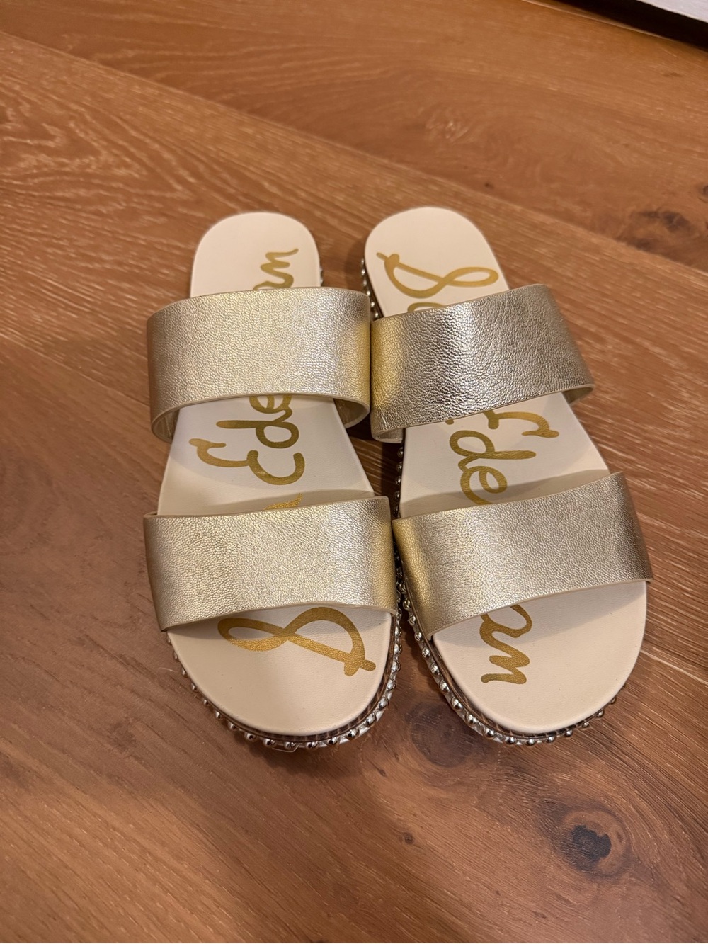 Sam Edelman Gold Asha Double-Strap Slide Sandals